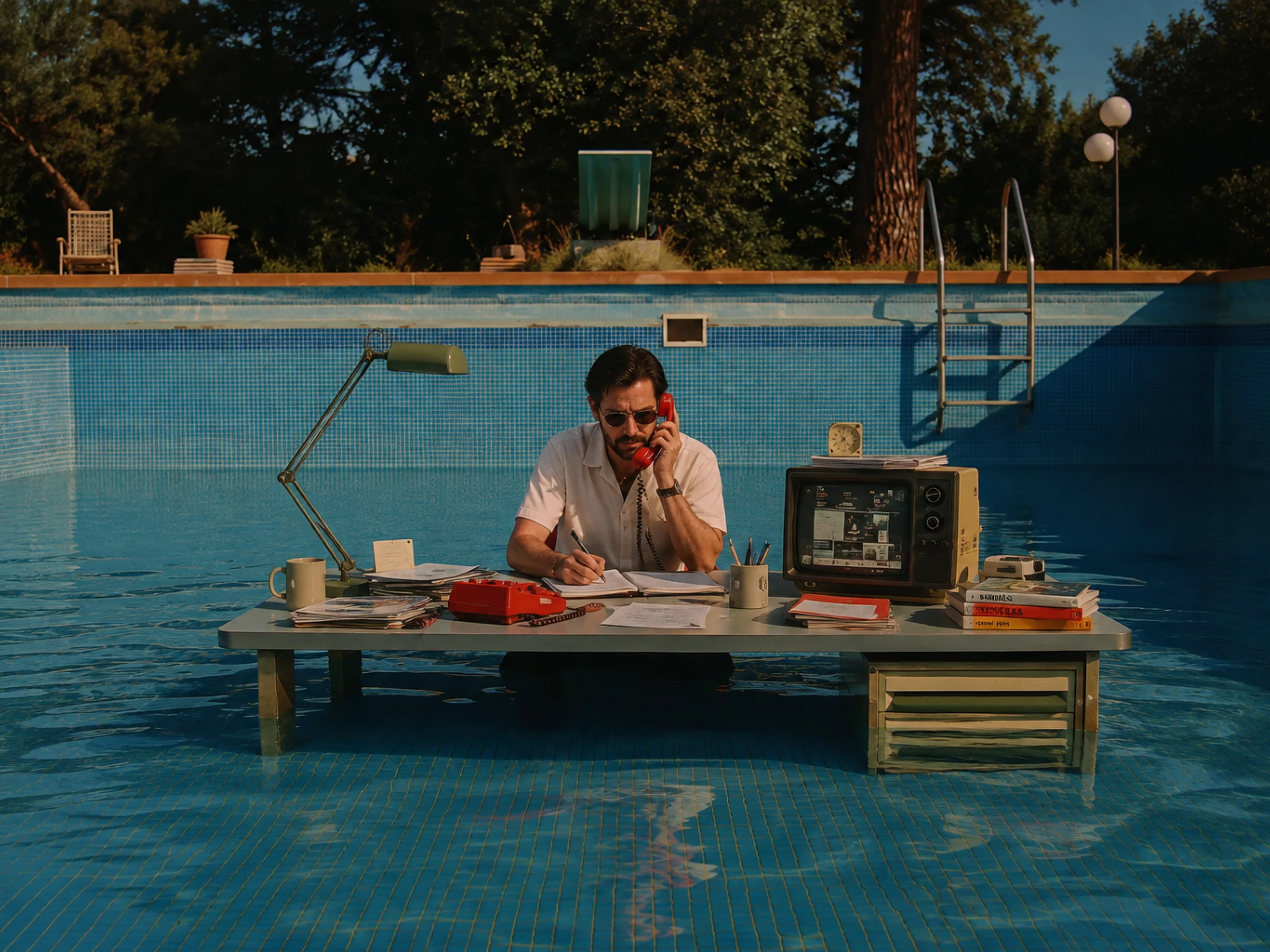 An agency lead working from an empty pool