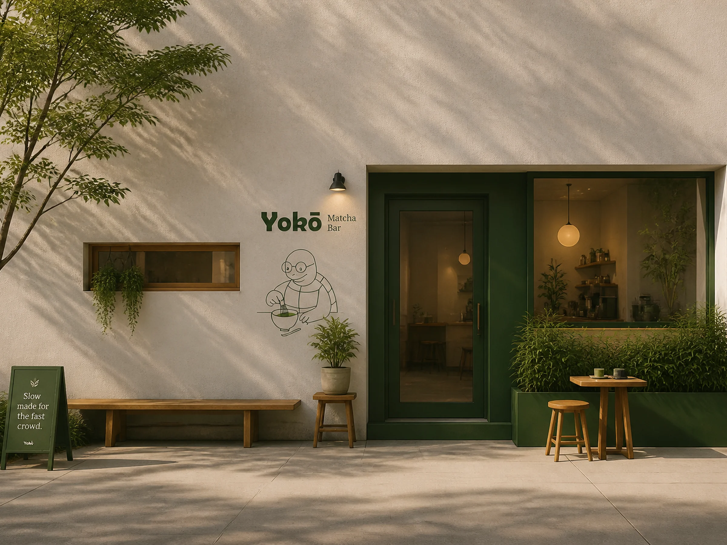 A neighborhood matcha bar storefront