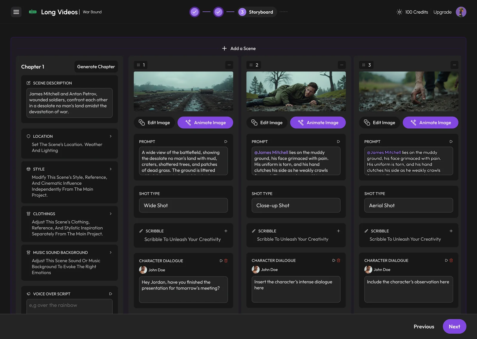 The storyboard review in Vidorena