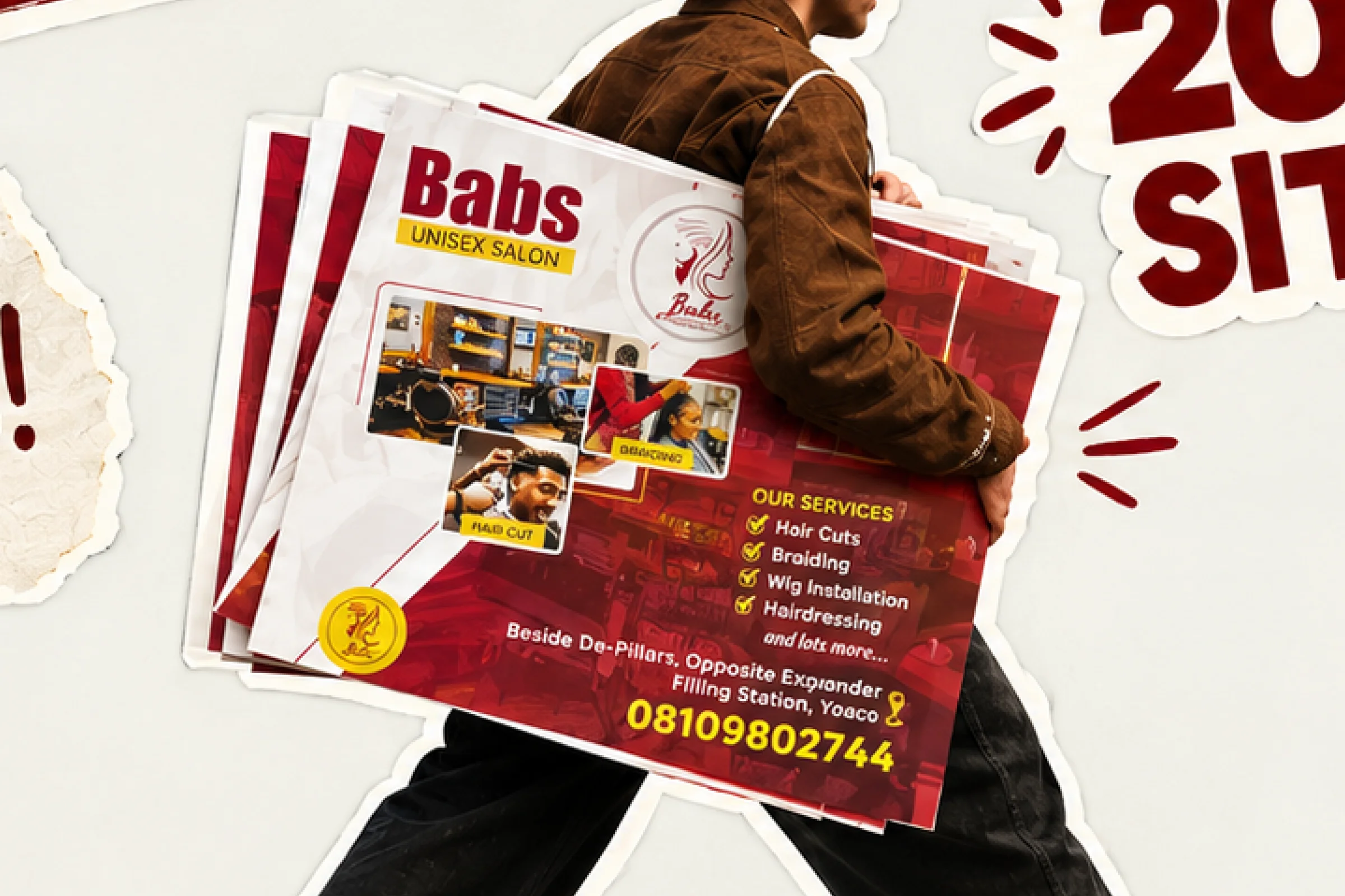 Printed salon flyers carried by hand for local delivery